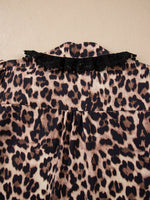 Leopard Print Lace Trim Short Sleeve Shirt