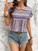 Geometric Print Short Sleeve Blouse