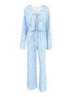 Tie Front Long Sleeve Top and Pants Lounge Set