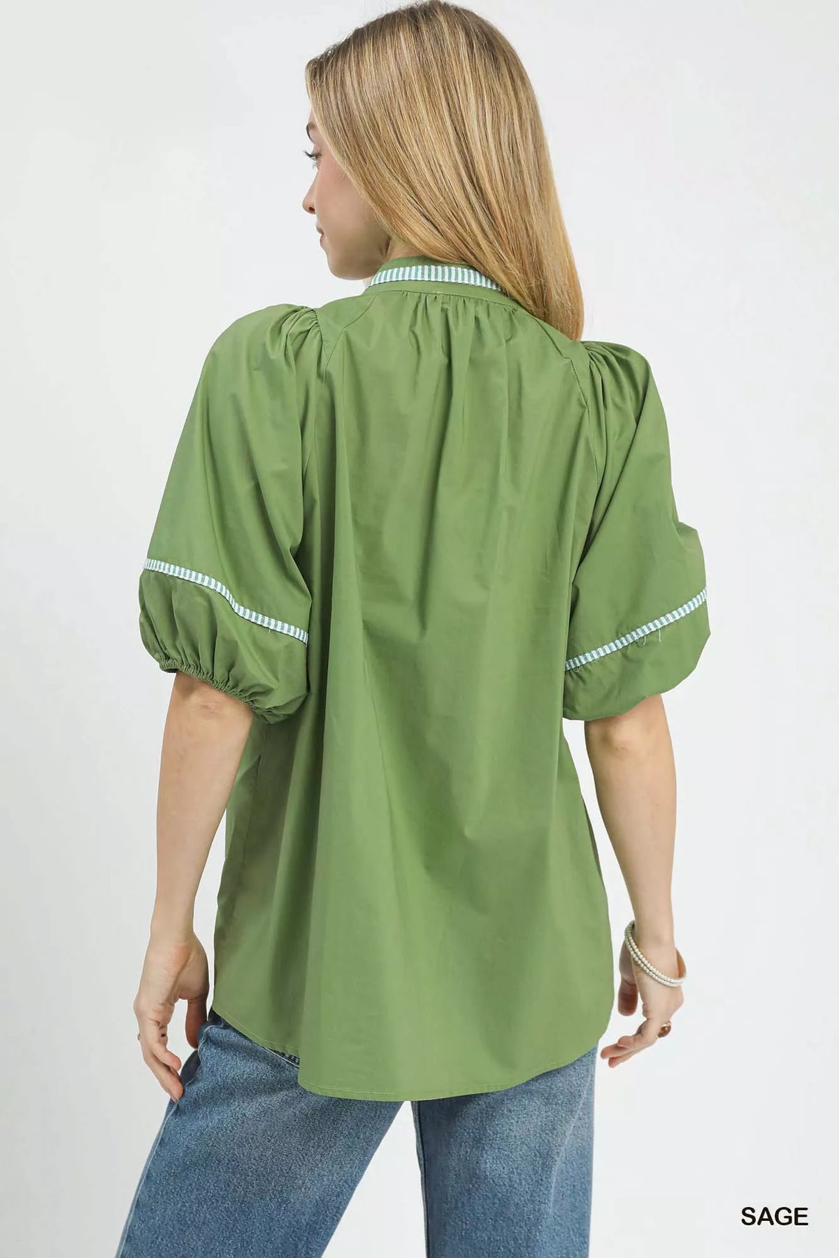 Umgee Embroidered Floral Puff Sleeve Top