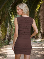 Openwork V-Neck Top and Skirt Knit Cover Up Set