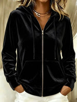 Full Size Velvet Zip-Up Outerwear with Drawstring Plus Size