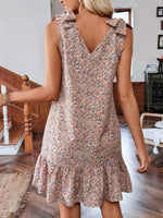Floral Print Tie Strap Ruffle Hem Mini Dress