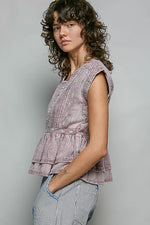 POL Eyelet Embroidery Pintuck Sleeveless Cotton Blouse