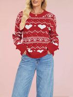 Heart & Bow Pattern Round Neck Sweater
