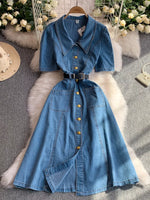 Button Front Short Sleeve Denim Dress