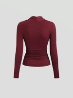 Elegant Ruched Long Sleeve Top with Buckle Detail
