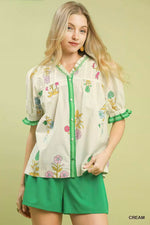 Umgee Petal Parade Print Button-Down Blouse