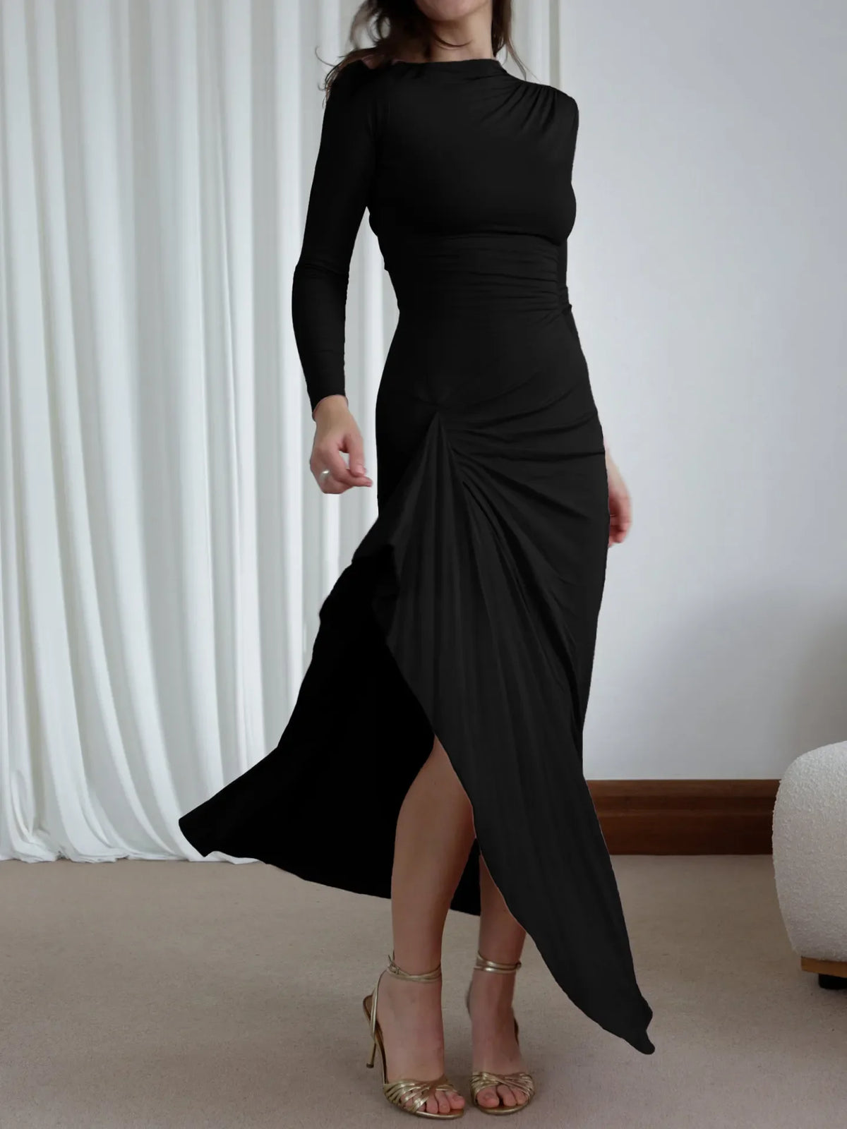Ruched Long Sleeve Maxi Dress