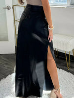 Leather High-Waist Side Slit Maxi Skirt