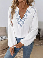 Paisley Notched Balloon Sleeve Blouse