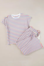 Striped Round Neck Short Sleeve Top and Pants Set
