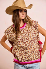 BiBi Leopard Pattern Side Tied Sweater Vest Top