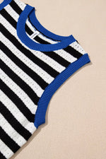 Stripe Pointelle Knit Contrast Trim Sleeveless Sweater Top