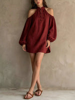 Cold-Shoulder Balloon Sleeve Mini Dress