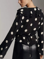 Polka Dot Ruffle V-Neck Blouse