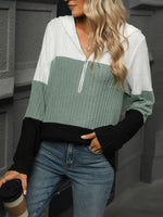 Color Block Half Zip Hooded Top