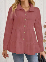 Button-Down Long Sleeve Tiered Shirt