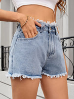 Washed Raw Hem Denim Shorts
