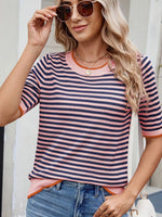 Striped Casual T-Shirt with Contrast Trim