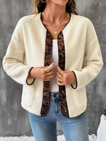 Leopard Trim Button Up Jacket