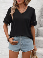 V-Neck Hollow-Out Sleeve T-Shirt