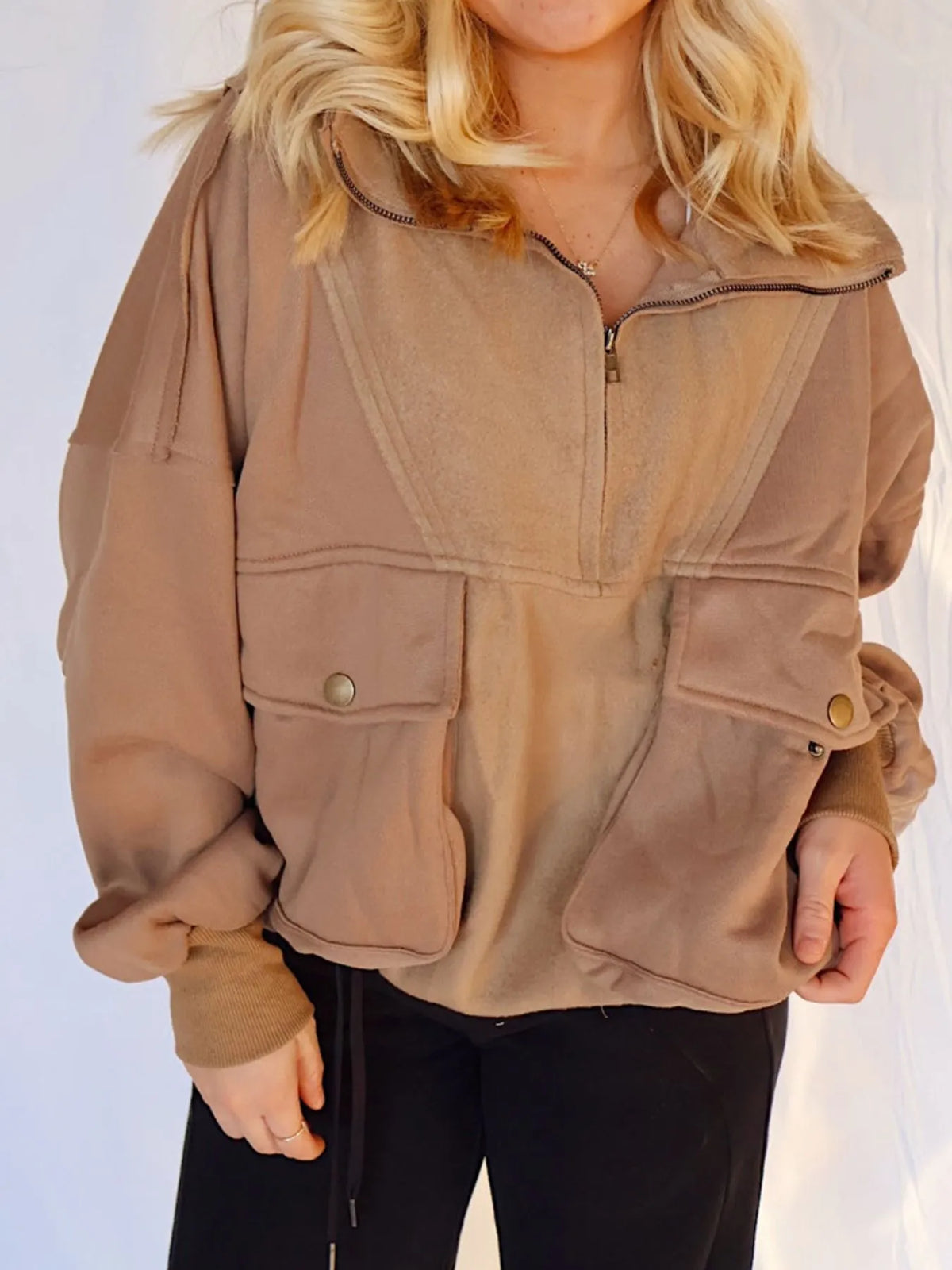 Half Zip Dropped Shoulder Sweatshirt