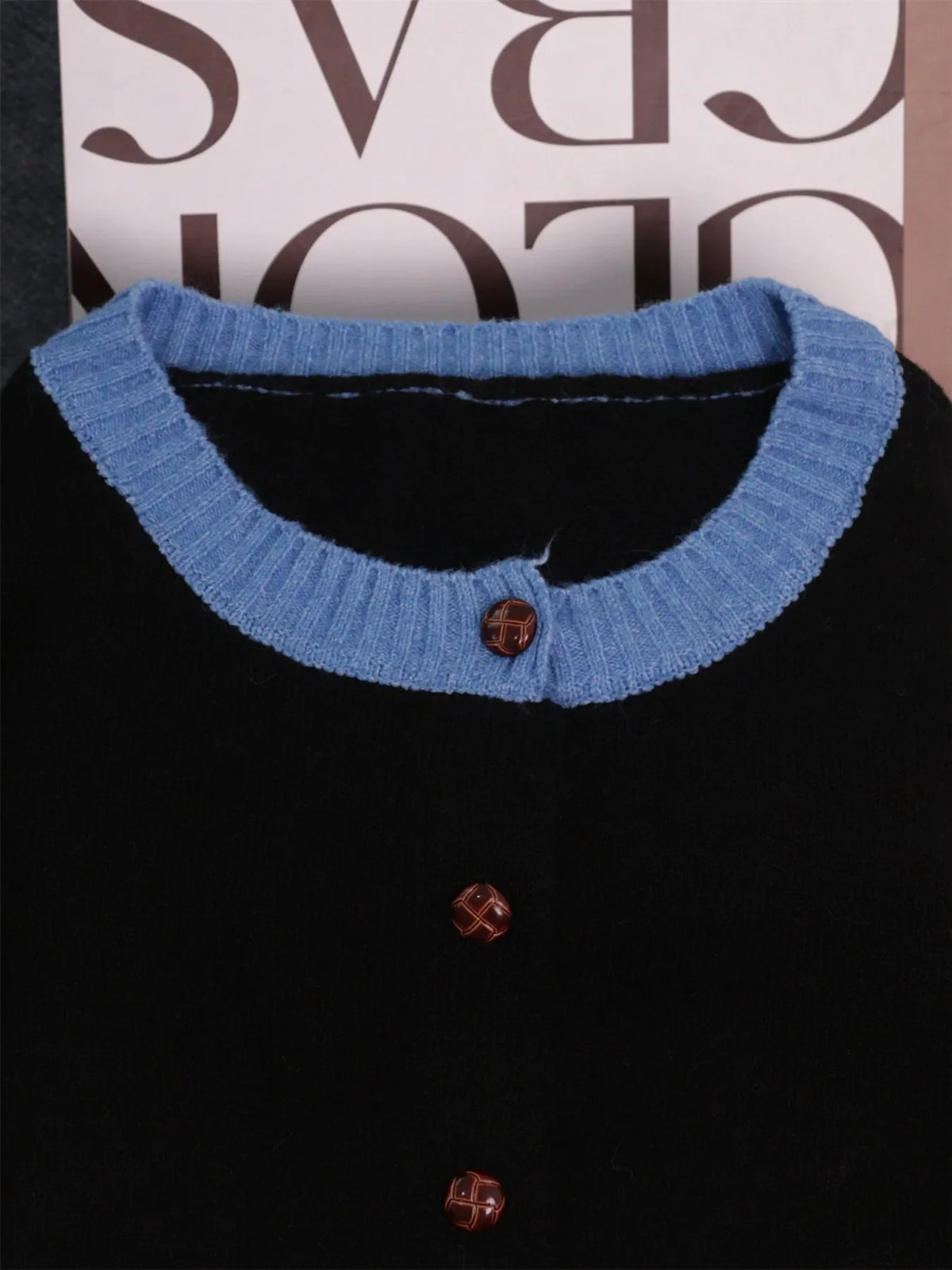 Button-Front Contrast Trim Cardigan