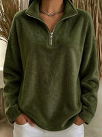 Full Size Quarter-Zip Fleece Sweatshirt Plus Size