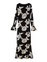 Floral Flounce Sleeve Round Neck Dress