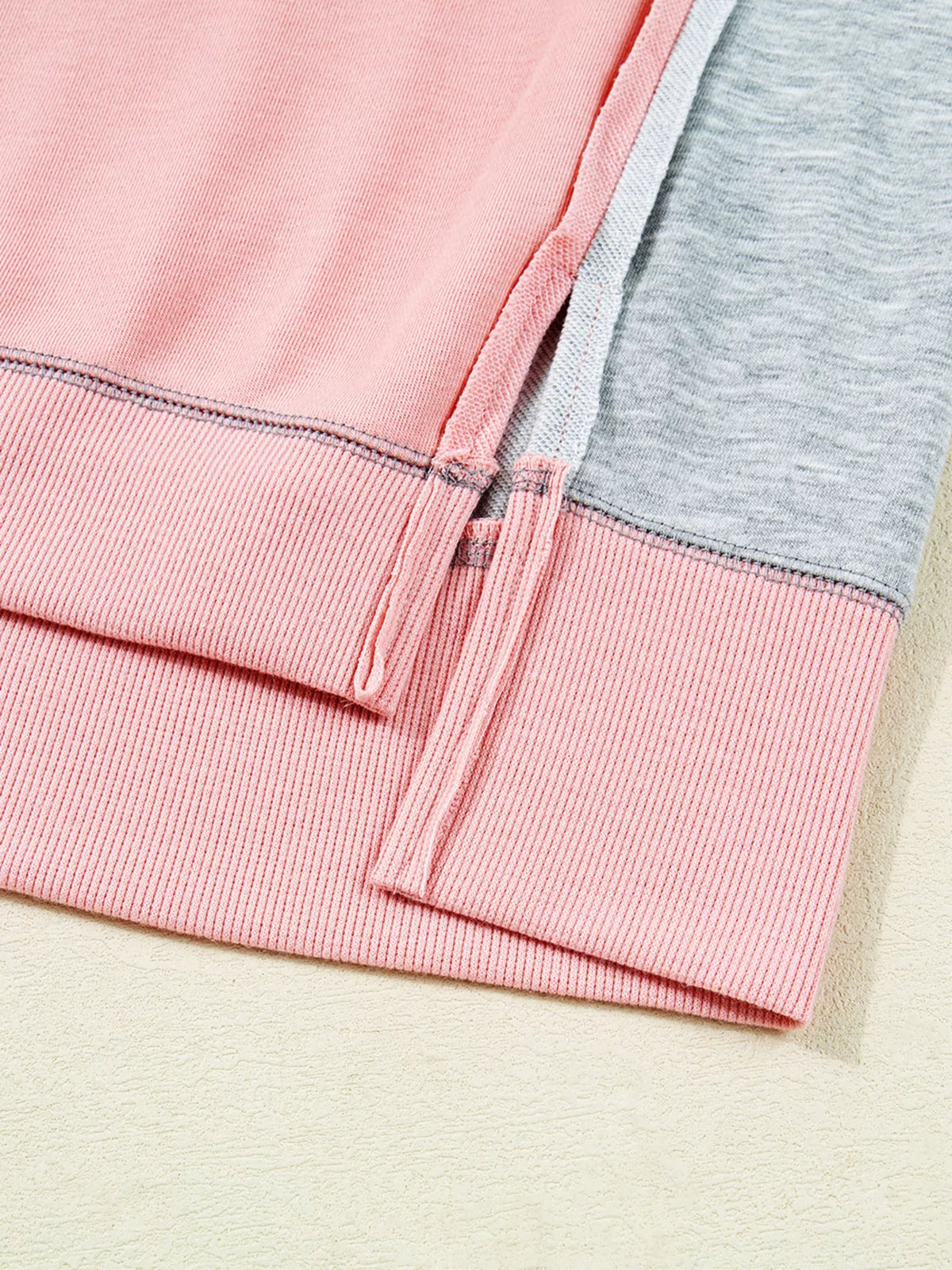 Exposed Seam Color Block Patchwork Slit Cuffs Oversize Sweatshirt