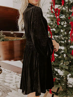Velvet Mock Neck Balloon Sleeve Dress