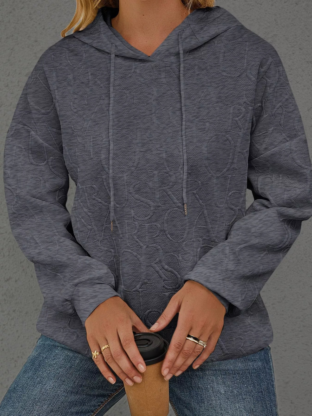 Full Size Embossed Lettering Casual Hoodie Plus Size