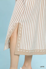 Umgee Coastal Stripe Midi Dress with Side Slit