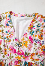 Floral Short Sleeve V Neck Dress with Pockets