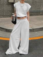 Round Neck Top and Wide Leg Pants Set