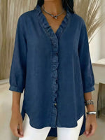 Full Size V-Neck Ruffled Button Down Shirt Plus Size