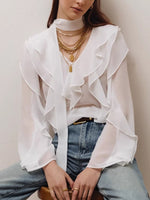 Ruffle Trim Chiffon Blouse