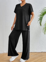 V-Neck Short Sleeve Top and Pants Set