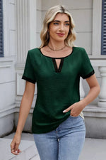Cutout Round Neck Short Sleeve Blouse