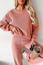 Ribbed Round Neck Top and Pants Set
