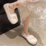 Fuzzy Pearl Bowknot Slip-Ons