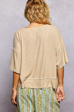 POL Short Sleeve Ccopped Rib T-Shirt with Contrast Stitch Detail