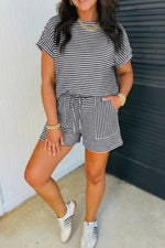 Striped Knit Short Sleeve Tee and Shorts Set