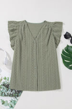 Flutter Sleeve Lace V Neck Shirt