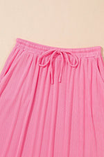 Ruffle Trim Round Neck Top and Drawstring Skirt Set
