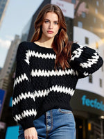 Striped Round Neck Dropped Shoulder Sweater