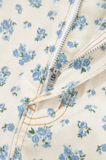 Grommet Knot Waist Floral Barrel Leg Jeans