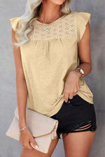 Ruffled Round Neck Cap Sleeve T-Shirt