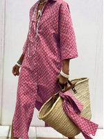 Full Size Printed Button-Down Midi Dress Plus Size